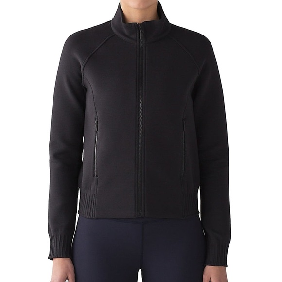 LULULEMON NTS Cotton Blend Full Zip Front Pockets Stretch Black Jacket - Size 4 - Picture 1 of 5
